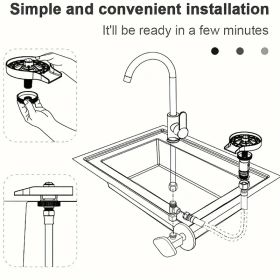 "2-in-1 Kitchen Sink Cup Washer & Sprayer - High Pressure Auto Flush Faucet Attachment" (Color: black)